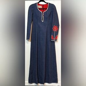 Vintage Denim Flower Power Dress size 11 Young Innocent by Arpeja